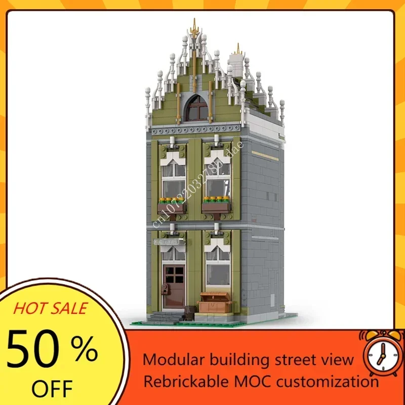 Funeral Home Modular MOC Building Blocks, Street View Modelo, Arquitetura Criativa, Assembleia Educação DIY, Brinquedos Presentes, 2123Pcs