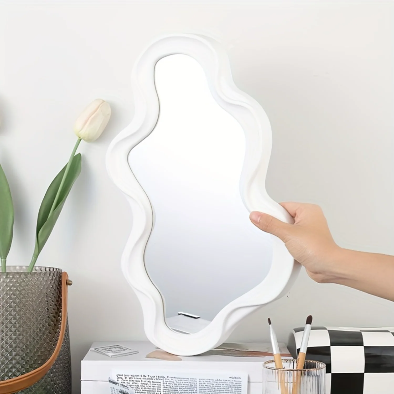 Enchanting Wave Cloud Mirror - Aesthetic Desktop/Wall Vanity Mirror for Enhanced Makeup Sessions, Unique Decor Accent for , Bath