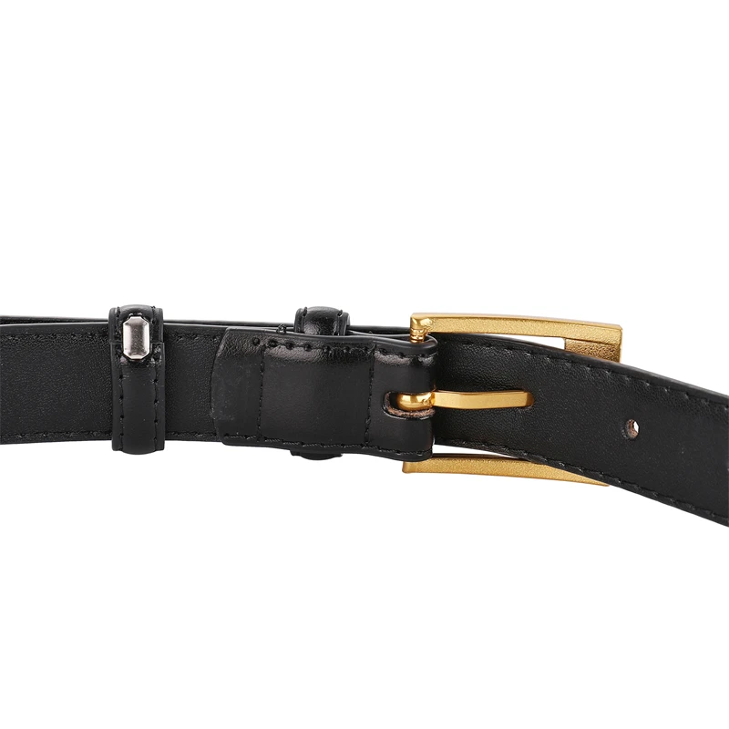 Leather Goods Women\'s Belt Fashion Leather Matching Jeans 2024 New Luxury Decorative Suit Black Thin Waist Belt