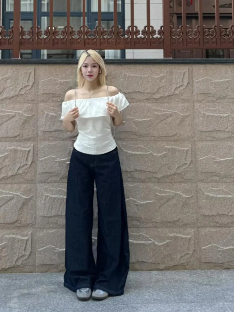 일레 원숄더 노출된 쇄골 오르트-스베 티셔츠 여성 여름 슬림핏 오르트 슬레 젠틀 로터스 레 탑 트렌디