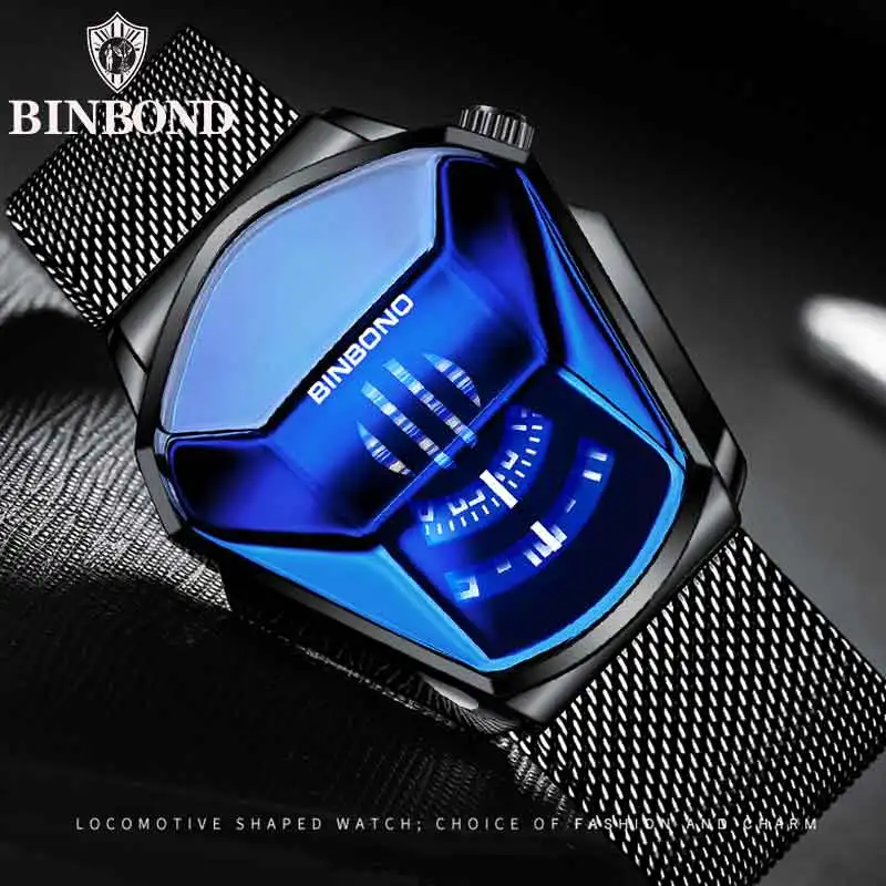 BINBOND 01 Moda Lujo Único Militar Motocicleta Acero Inoxidable Impermeable Negocios Deportes Estilo Dorado Concepto Reloj para Hombres