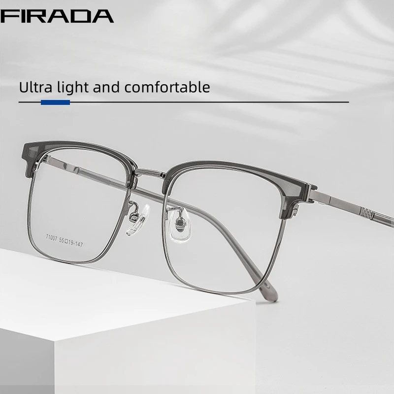 FIRADA Fashion Comfortable Eyeglasses Vintage Ultra Light Square Eyewear Business Luxury Prescription Glasses Frame Men 71007K