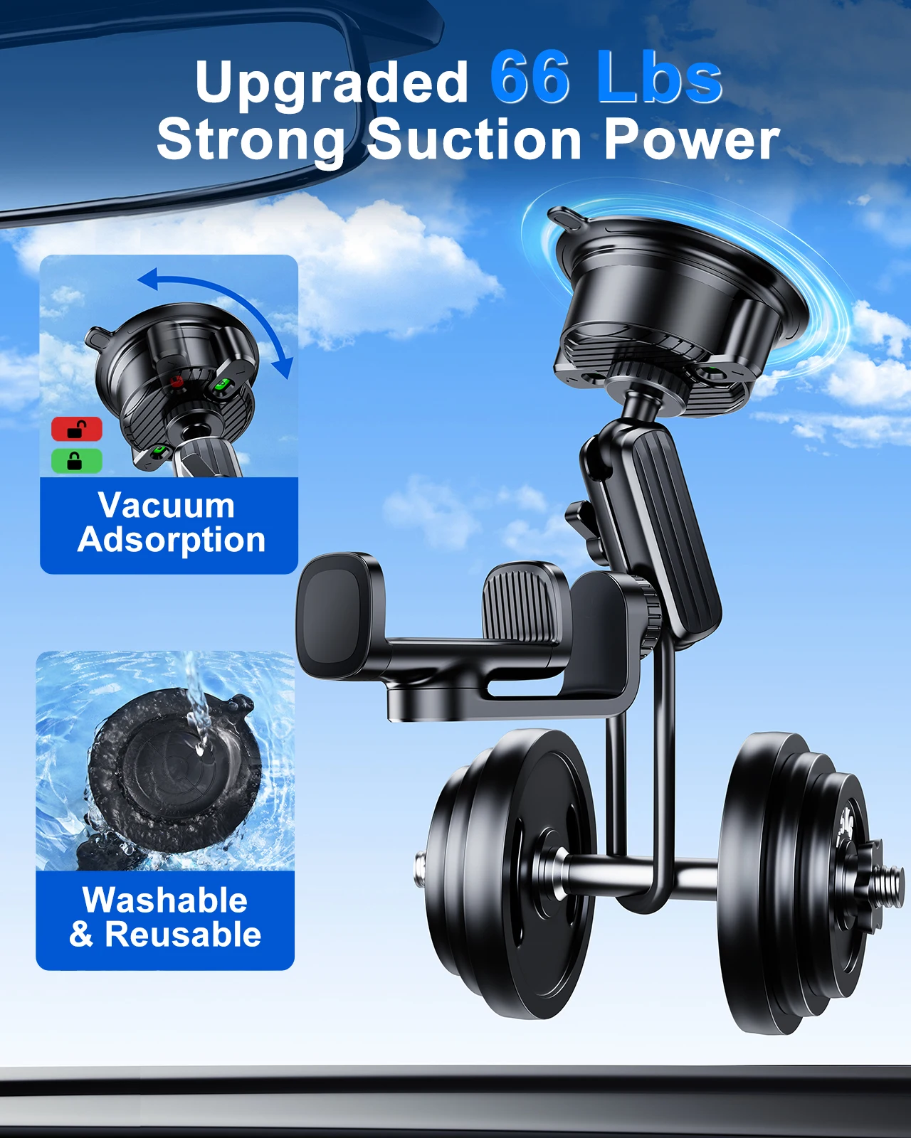 Eary Dudukan Telepon Mobil Dudukan Kamera Aksi Cangkir Isap Aksesori Mobil Multifungsi dengan 360 °   Dapat Diputar Untuk Perekaman Video