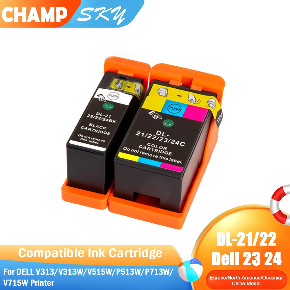 For Dell 21 22 23 24 Premium Color Compatible Inkjet Ink Cartridge for Dell V313W V515W P513W Printer