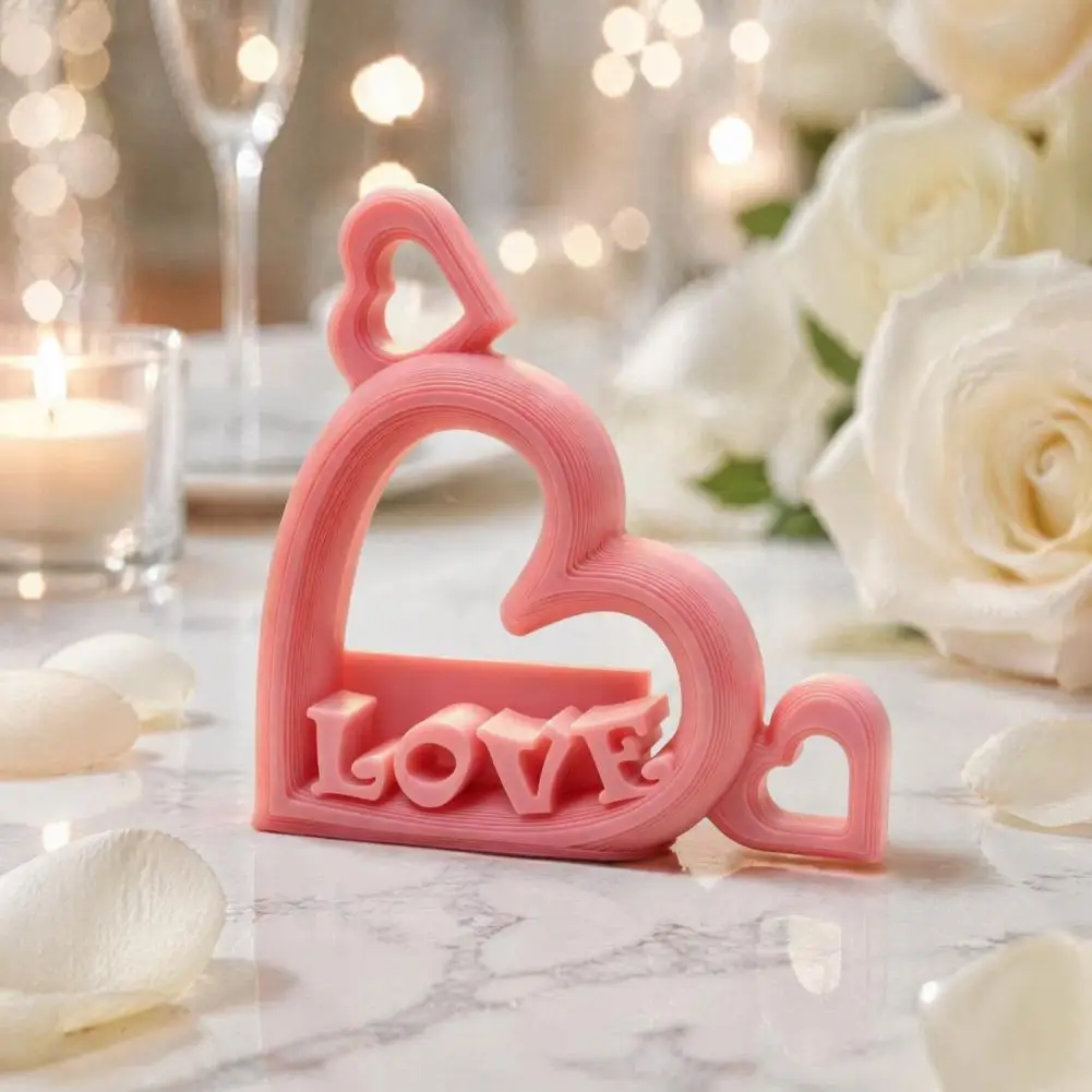Heart Shaped Photo Holder Love Letter Sculpture Decor Heart Photo Stand with Embossed Love Letters 3d Printed Vertical Slot