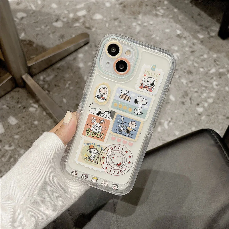 Anime Cartoon Snoopyies Charlies With Invisible Bracket Phone Case For iPhone 14 13 12 11 Pro Max 14 Pro Anti-drop Soft Cover