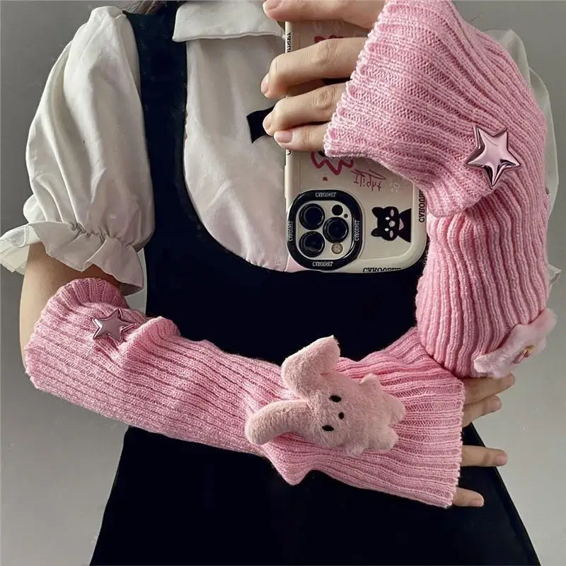 Women's Knit Arm Sleeve Warmers Y2k Kawaii Star Sleeve Cover Cold