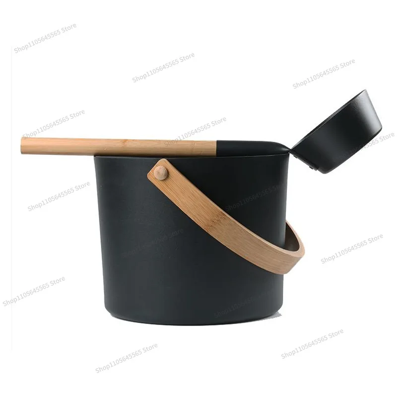 For Aluminum Barrel Aluminum Spoon 7L Sprayed Aluminum Barrel, High Temperature Resistance, Black, White Wooden Handle