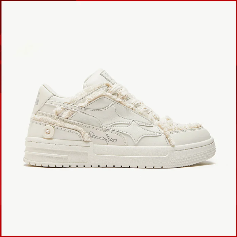 All White Color Men Women Skateboard Shoes Size 35-46 Tassel Edge Design Daily Walking Shoes Jogging Lace Up Running Shoes