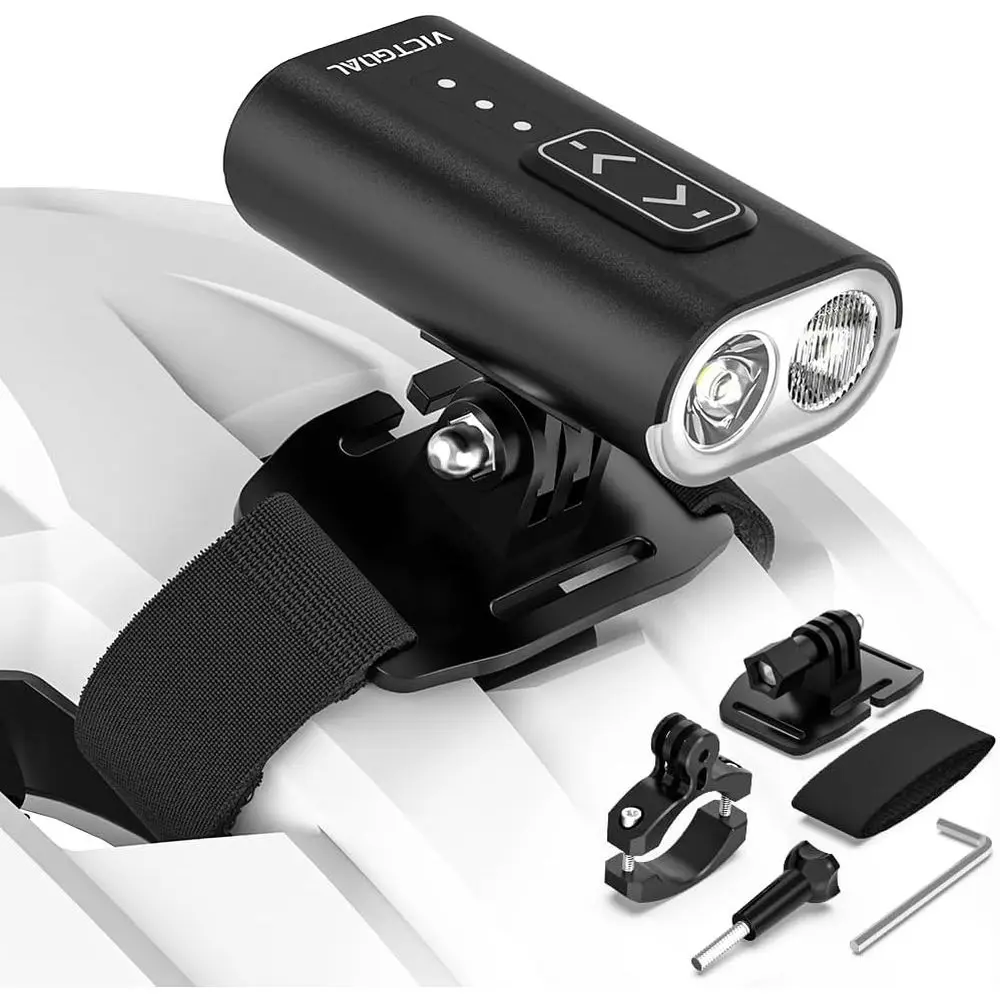 

800 Lumens Rechargeable 13 Modes Front Light with High & Low Beam, Waterproof Bicycle Helmet Light with Dual Mounts for Night Cy