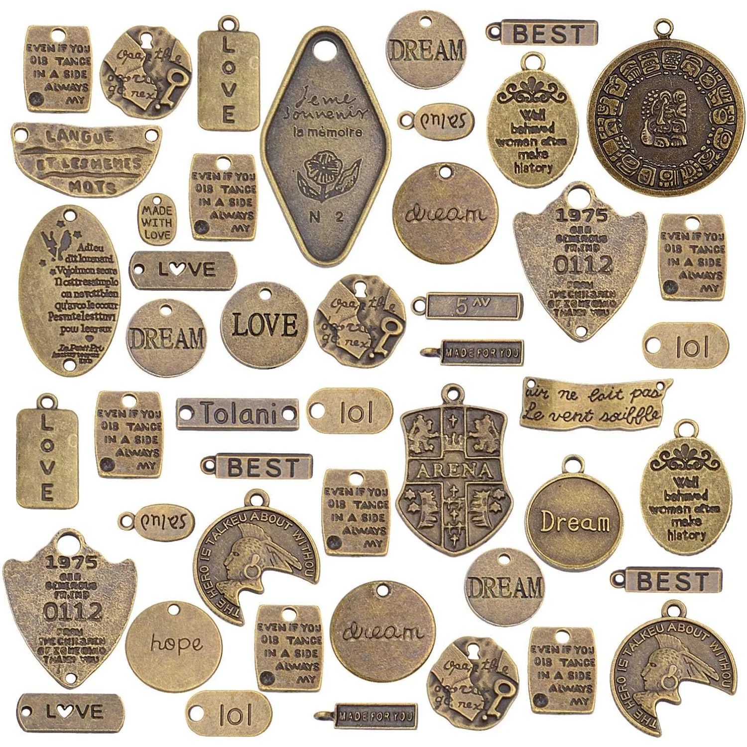 

Inspirational Word Charms, 100g (40-50pcs) lettering Message Charms Pendants Craft Supplies Jewelry for DIY Necklace Bracelet
