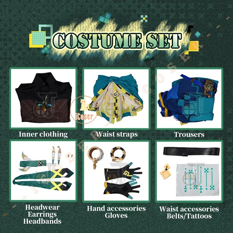 جينشين إمباكت كينيش أزياء تنكرية شعر مستعار صيد نار الدوار موحدة القرط ملصق الدعائم Huitztlan Natlan حفلة الهالوين النساء الرجال