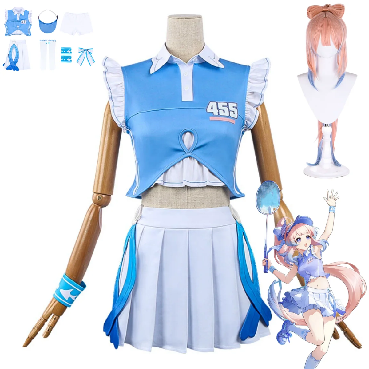 

Аниме игра Sangonomiya Kokomi косплей костюм Inazuma Watatsumi Island Cheerleaders юбка спортивный костюм парик женский сексуальный костюм для вечеринки
