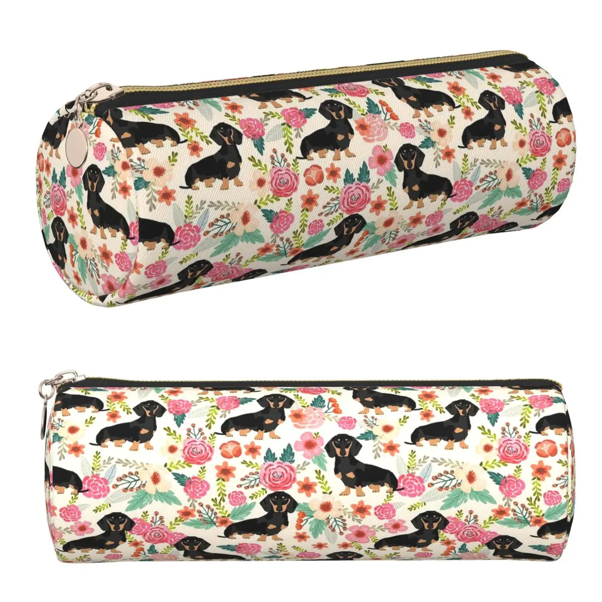 Dachshund Sausage Floral Dog Pattern Pencil Cases Pencil Pouch Cylinder Pen Box Pencil Bag for Studen School