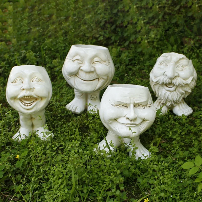 

HOT-Funny Face Resin Sculpture In Flower Pot With Funny Expression Garden Supplies