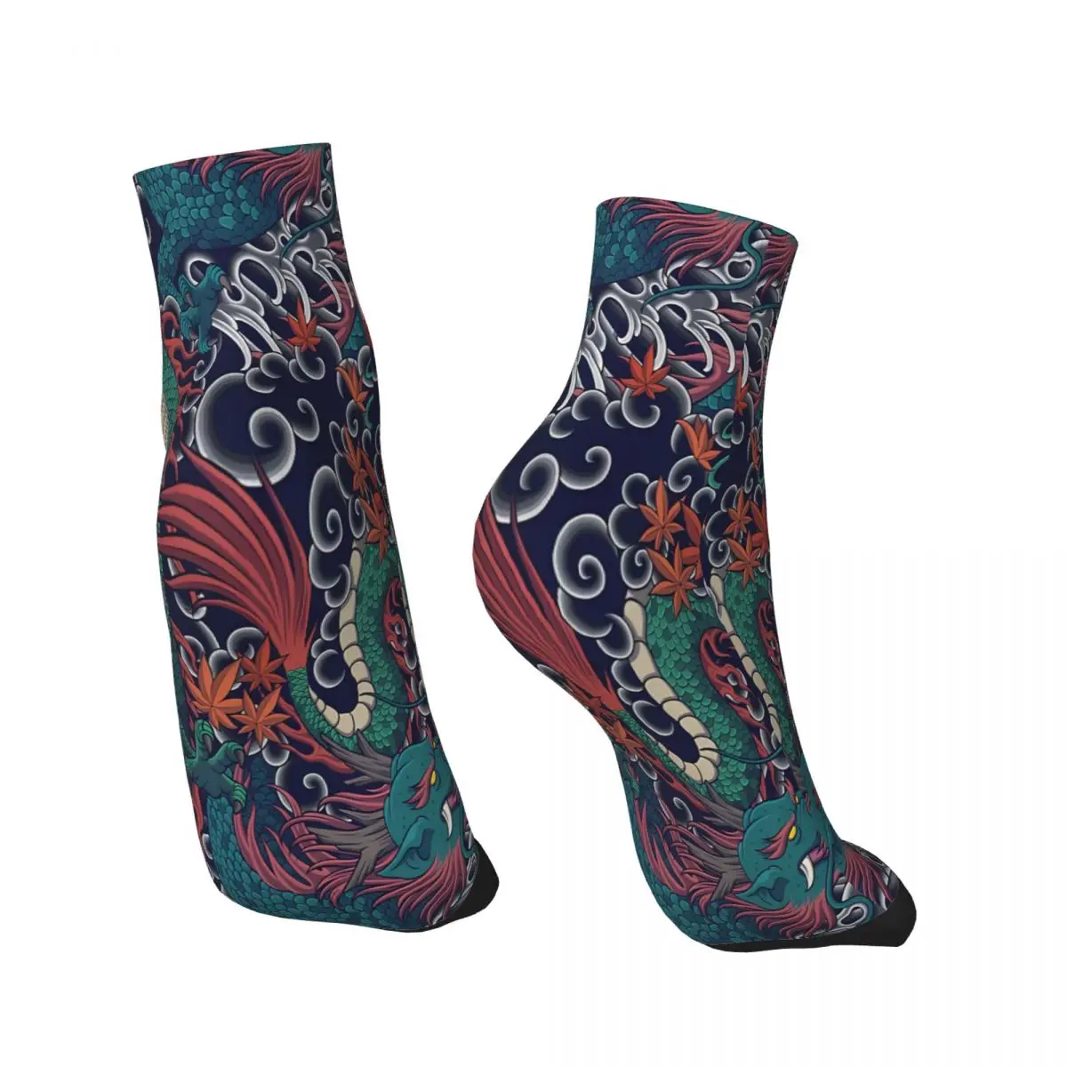 The Mythical Dragon Pattern Japanese Ankle Socks Male Mens Women Spring Stockings Polyester