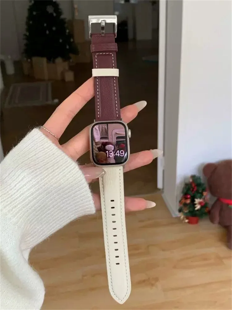 Correa de cuero de Navidad para Apple Watch, Correa de Corea para Apple Watch de 49mm, 45, Ultra 2, 44, 41, 42, Correa para Iwatch Series 9, 8, 7, SE