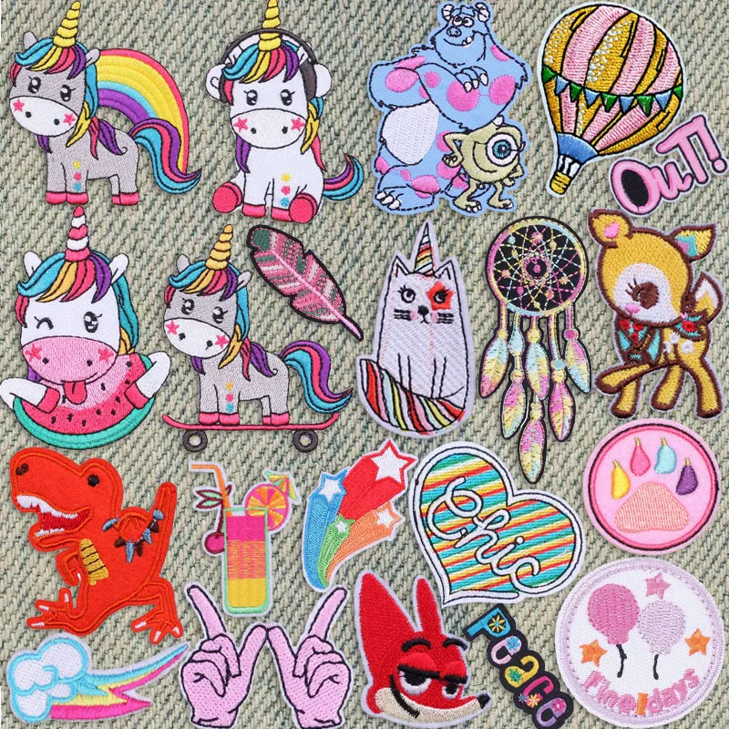 Cartoon Dinosaur Pony Embroidered Patches for Clothing Thermoadhesive Patches Diy Cute Animal Badges Sewing Applique for Clothes