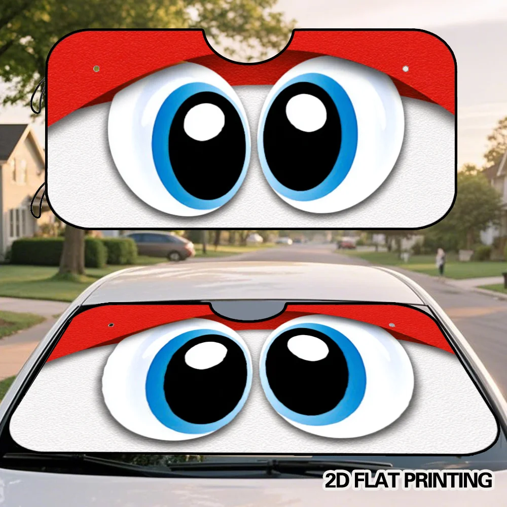 2D Flat Printing, 1pc Christmas Cartoon Eyes Pattern Sun Shade for Car Windshield, Foldable Sun Shield, Compact and Convenient