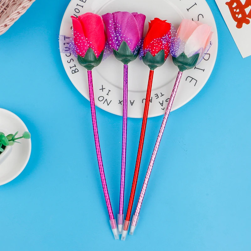 10Pcs Rose Ballpoint Pen Creative Flower Pens Flowers Roses Funny Writing Cute Stationery Items Cloth Plastic Floral Gift