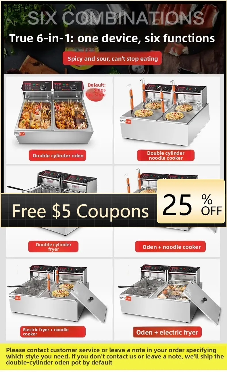 

P26 Oden Cooking Machine Equipment Noodle Cooking Deep Fryer Double Cylinder