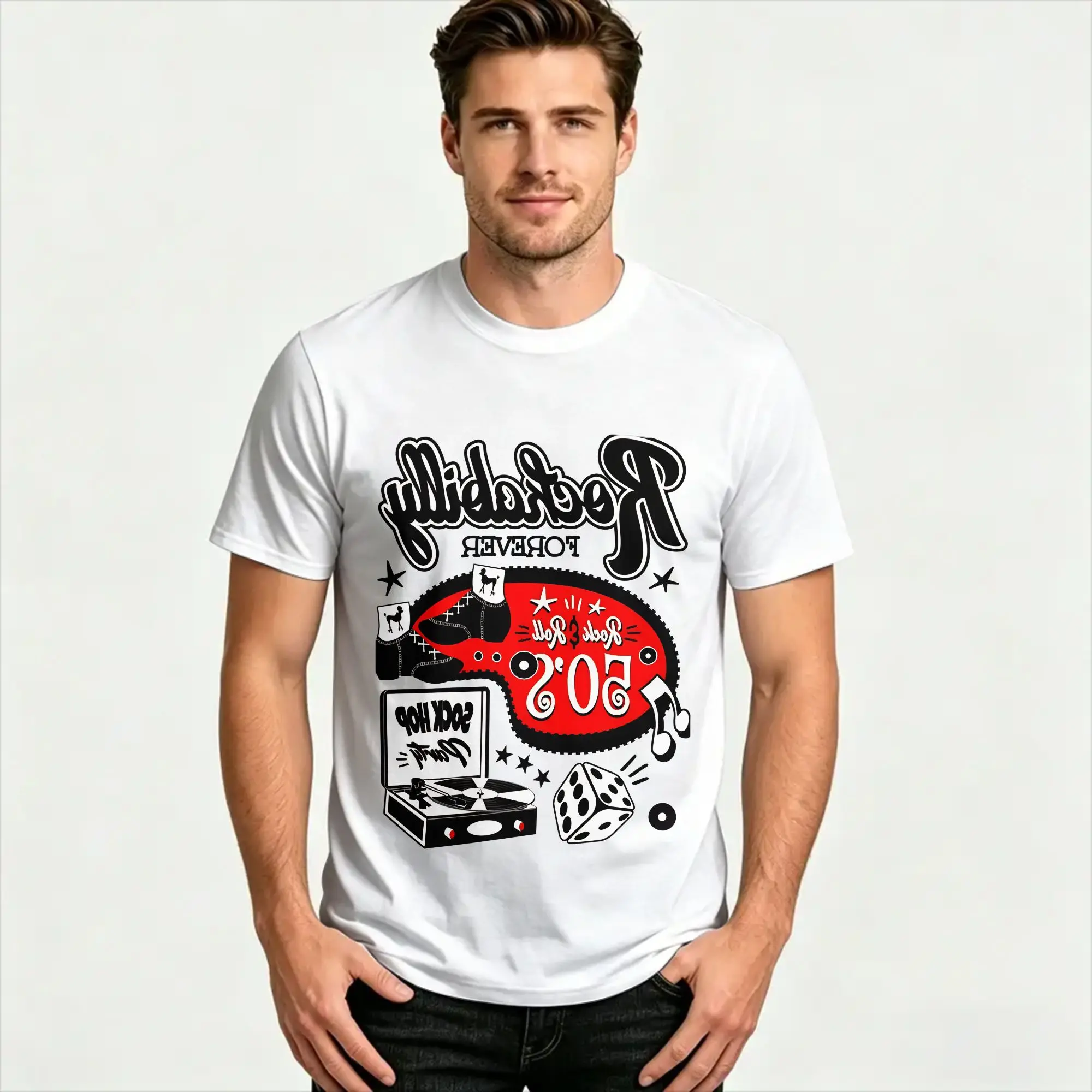 Vintage T Shirt 1950s Sock Hop Swing 100 Cotton T Shirts  Fashion Tshirt for Man Summer Aesthetic Casual Short Sleeve Top Tees