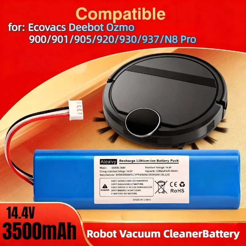 

Rechargeable 14.4V 6800mAh Li-ION Battery–High-Capacity Spare Accessory,for Ecovacs Deebot Ozmo 900-937/N8 Pro Robot Vacuum