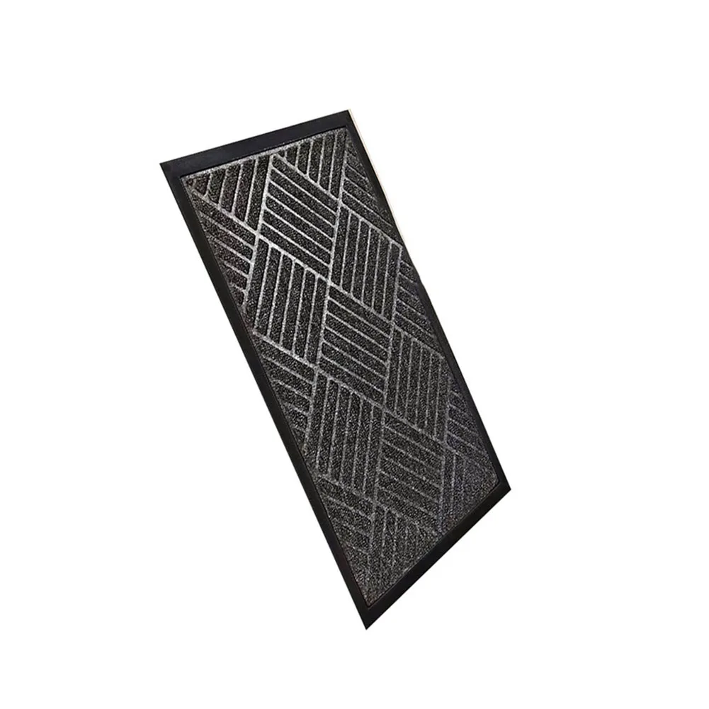 Natural Rubber Outdoor Door Mat with Grip Backing - Black Loop Pile Entry Rug for Front Porch 40x60 45x75 60x90