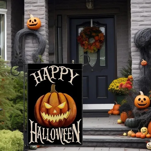 Happy Halloween Decorations Pumpkin Black Garden Yard Flag Outdoor Gift 12