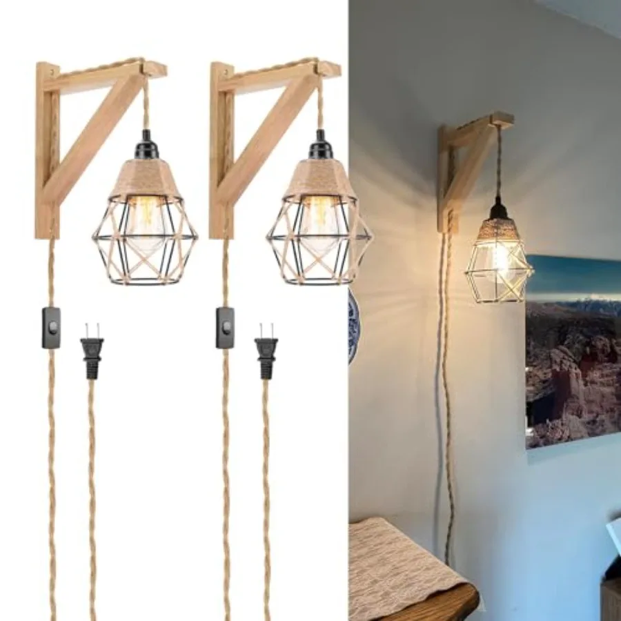 

Настенные светильники Frideko Wood, комплект из двух штук, в деревенском стиле, с сетевым шнуром, для фермерского дома, с выключателем 8,21 фута