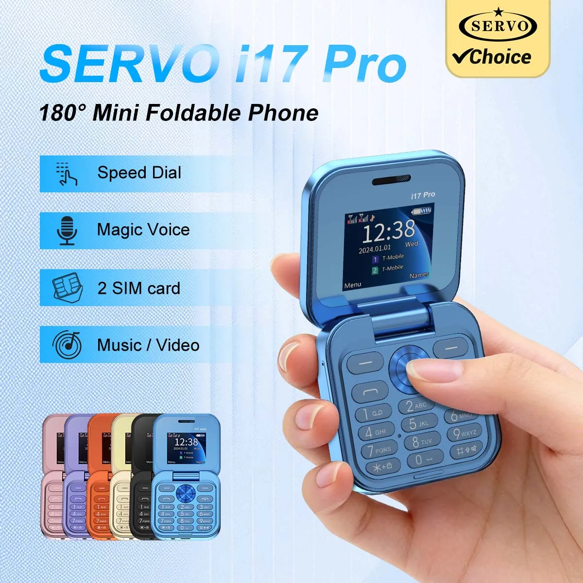 SERVO I17 PRO Mini Pocket Foldable Phone 1.77' Screen Dual SIM Standby Magic Voice Blacklist FM Radio Speed Dial Cellphone Torch