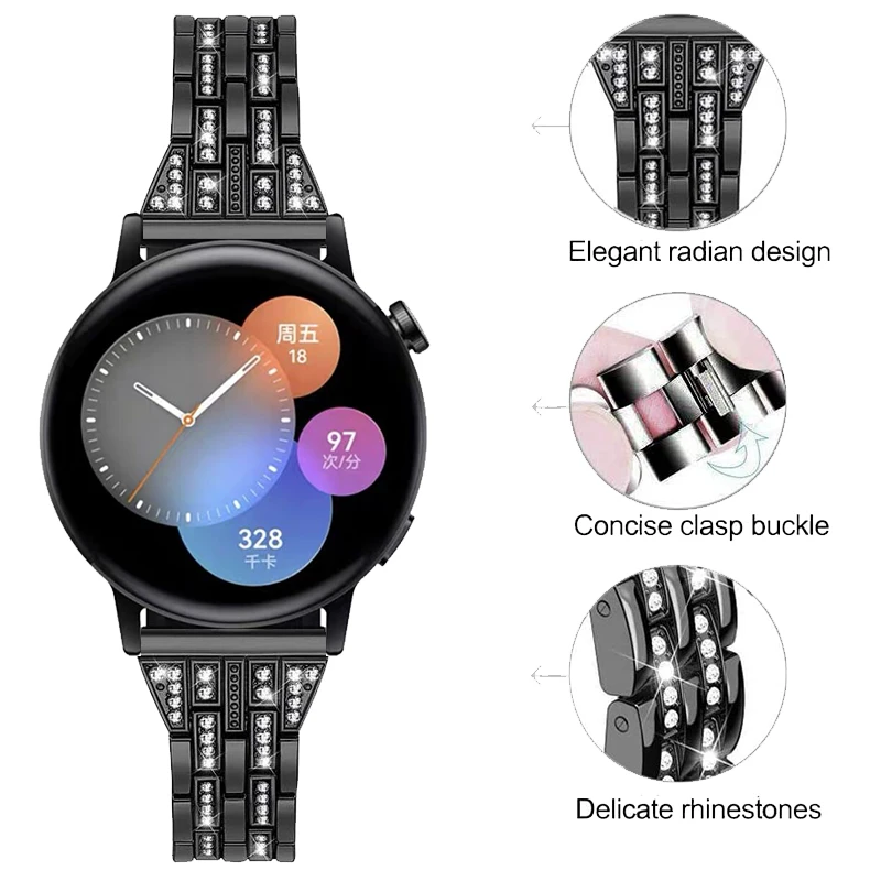 สร้อยข้อมือโลหะ20มม. สำหรับนาฬิกา Huawei GT 3 42มม. สายสแตนเลสสตีลสำหรับนาฬิกา Huawei GT 3 PRO 43มม. /gt 2 42มม. สายนาฬิกาเพชร