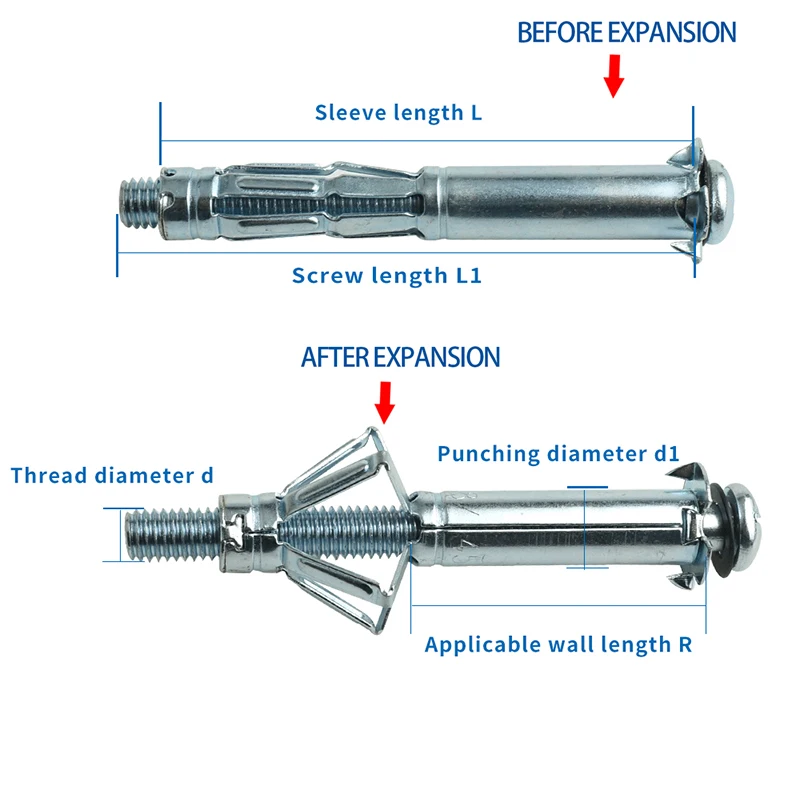 M4 M5 M6 M8 Metal Screw Hollow Wall Anchors Metal Cavity Plasterboard Plug Fixing Screw Expansion Bolt Fix Screw High Quality