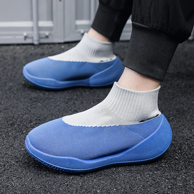 Sneakers Casual Plus Size 45 Men Running Shoes Fashion MixedColors Knitting Mesh Breathable Height Increased Platform Sock Shoes