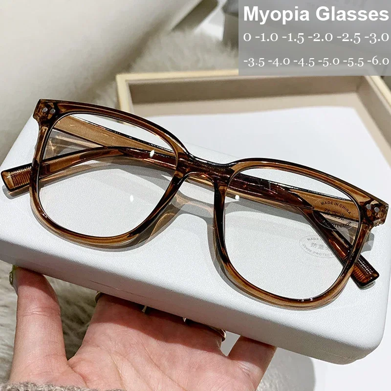 

Square Finished Ladies Myopia Glasses Ultralight Oversized Frame Anti Blue Light Prescription Minus Eyewear Diopter 0 To -6.0