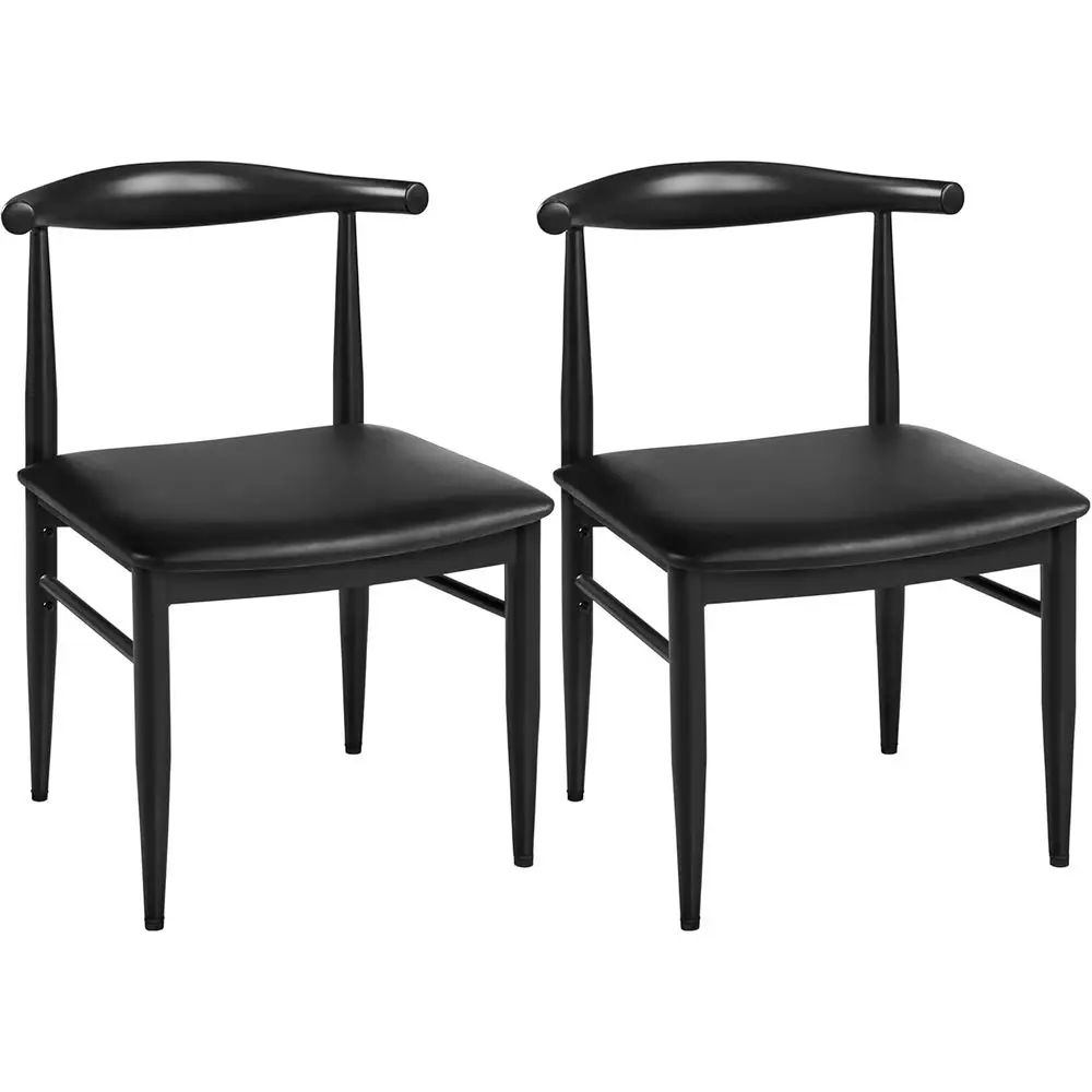 

Комплект из 2 кожаных обеденных стульев в стиле Mid-Century Modern с подлокотниками и металлическими ножками для кухни, гостиной, черный цвет