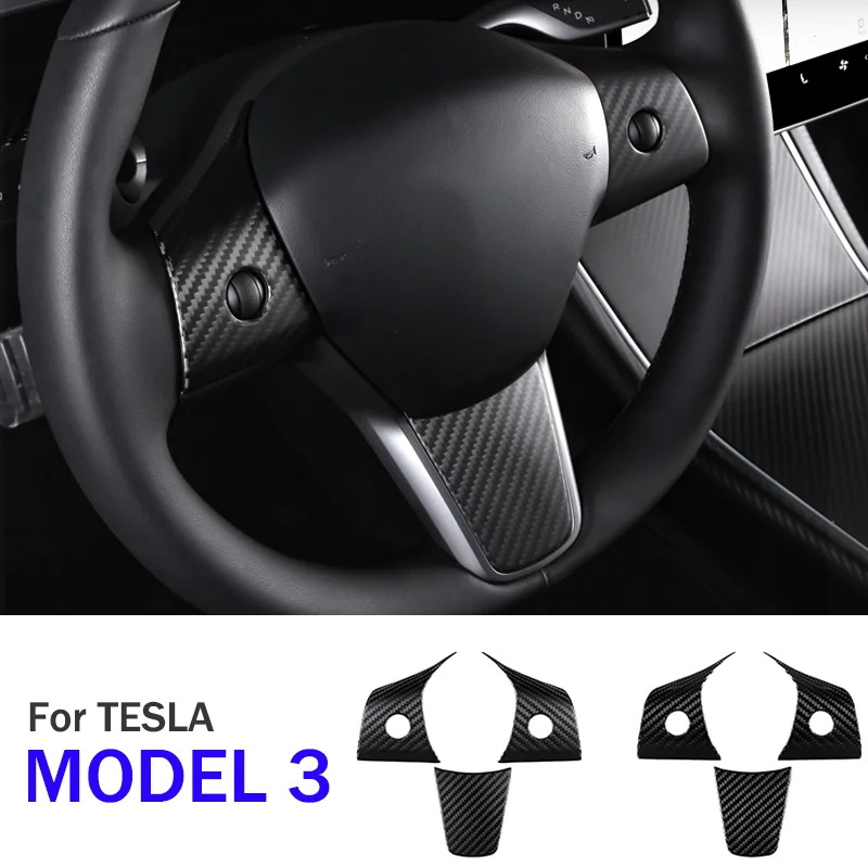 

Carbon Fiber Car Steering Wheel Button Switch Trim Cover Sticker For Tesla Model 3 Interior Accessories