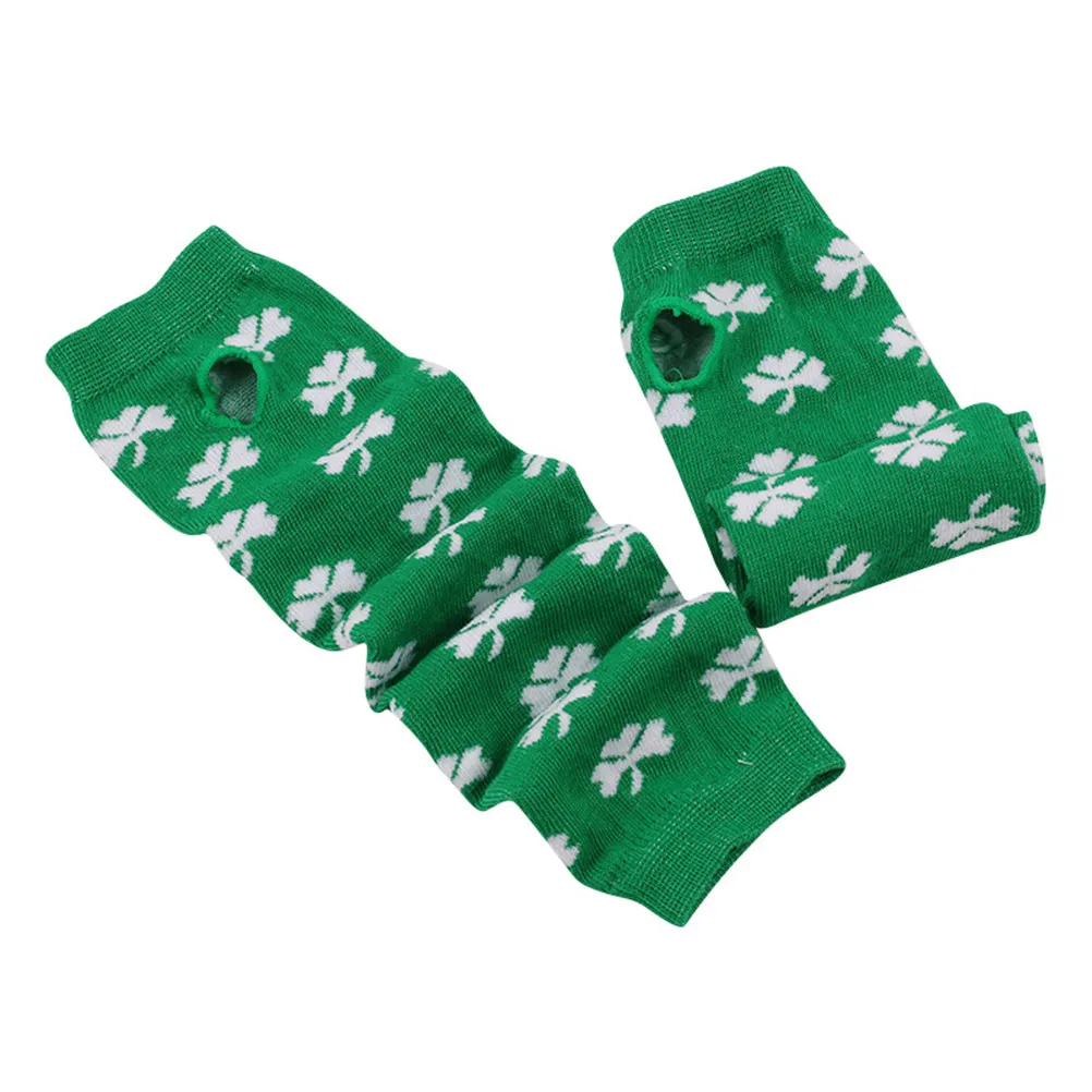 3Pair Green Long Gloves Elastic St Patricks Day Classic Sleeve Party Fingerless Festival Long Mittens Comfortable One Size Fits