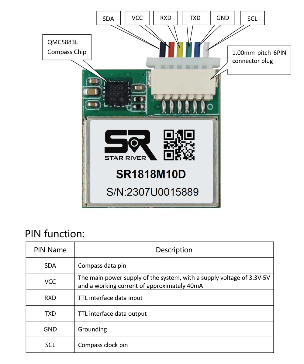 SR1818M10D GPS module Small size M1050 with compass, 10th generation GPS Beidou module traversing aircraft, flight control drone