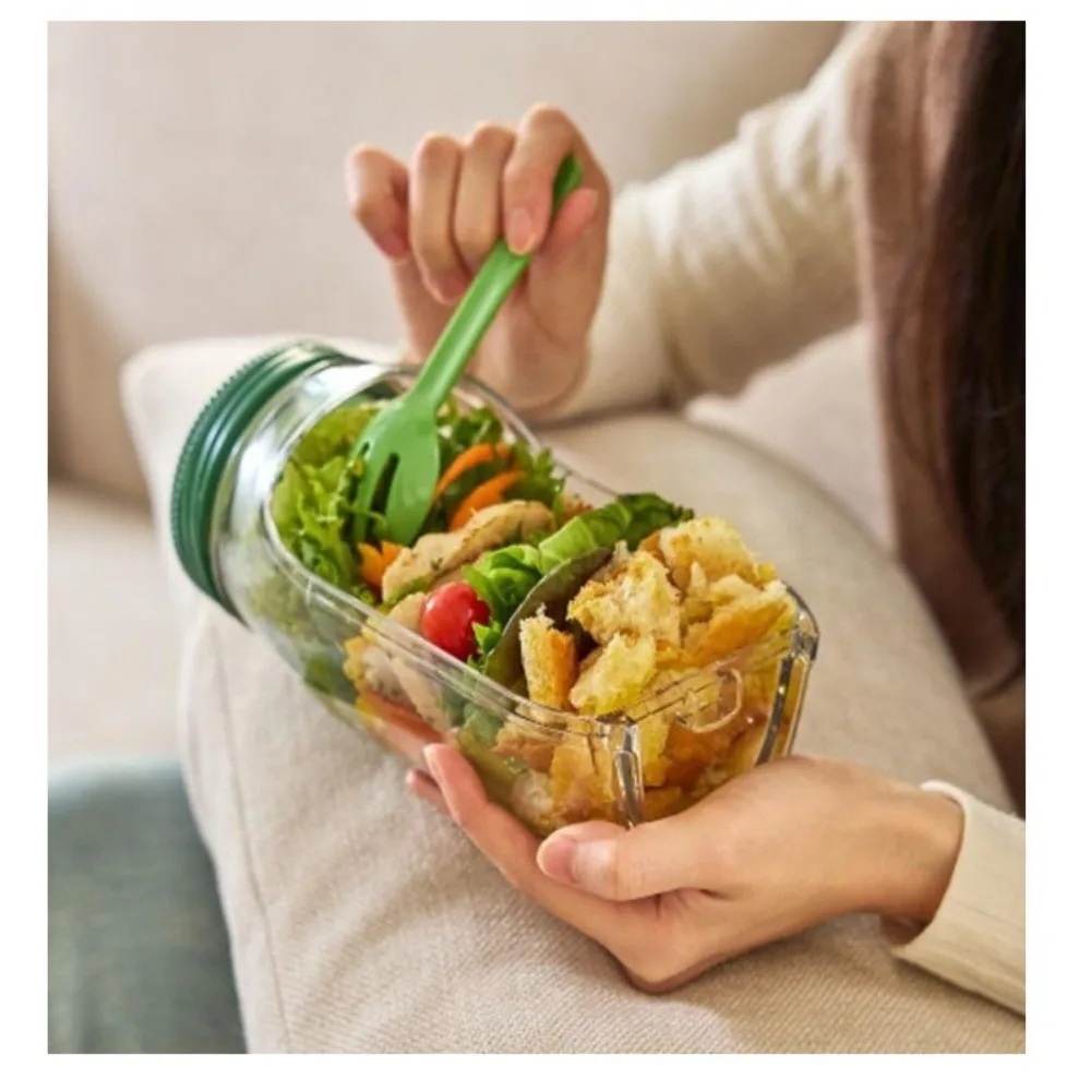 Contenedor todo en uno de plástico portátil para ensalada, contenedor de avena a prueba de fugas, reutilizable, mantiene la preparación de comidas para ensaladera fresca y fresca