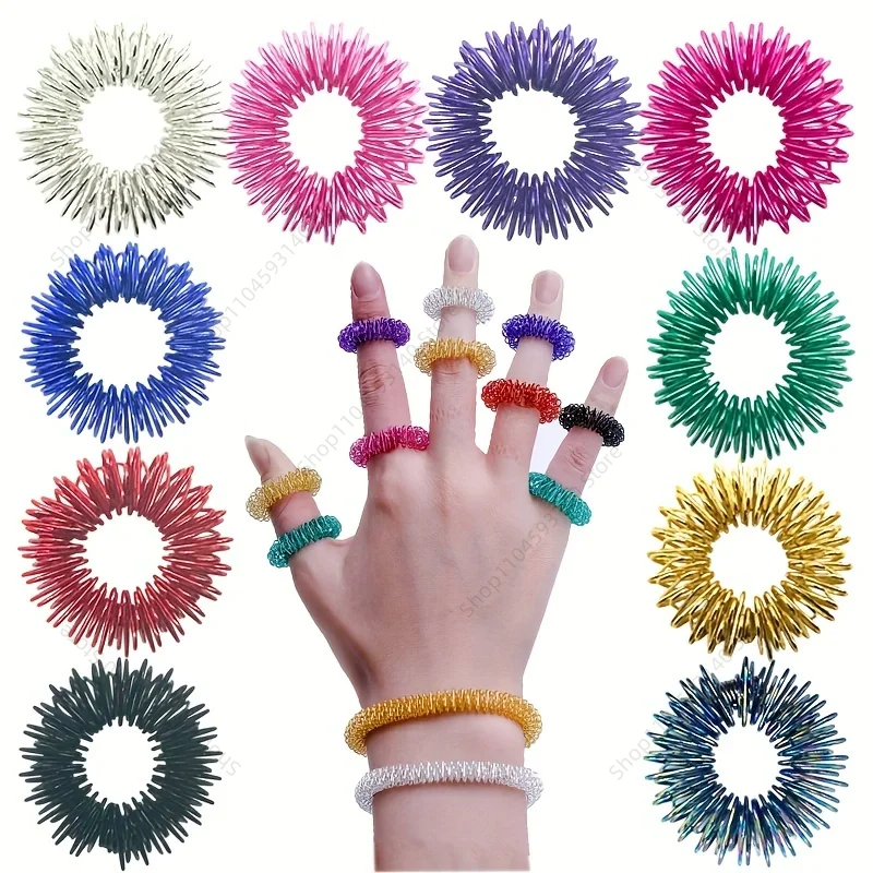 5Pcs/Pack Spiky Sensory Fidget Ring Toys for Children Adult Massager Hand Acupressure Finger Ring Toy Massage Circle Kids Gift