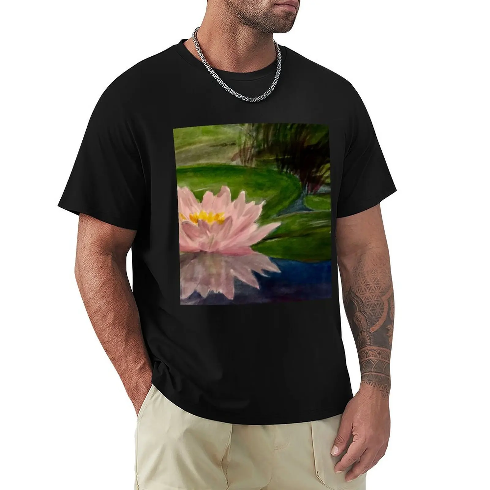 Water Lilly T-Shirt Big Size Short Sleeve Tee for Men