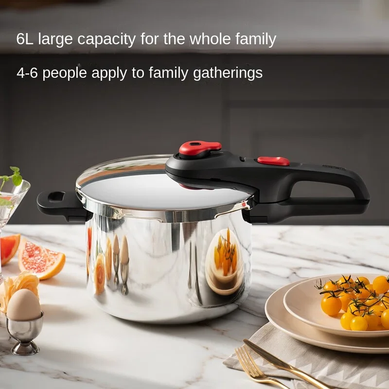 طنجرة ضغط ثقيل من الفولاذ المقاوم للصدأ ، سعة كبيرة ، مقاومة للانفجار ، مناسبة للبوتاجاز الحثي ومواقد الغاز ، 6 لتر #2