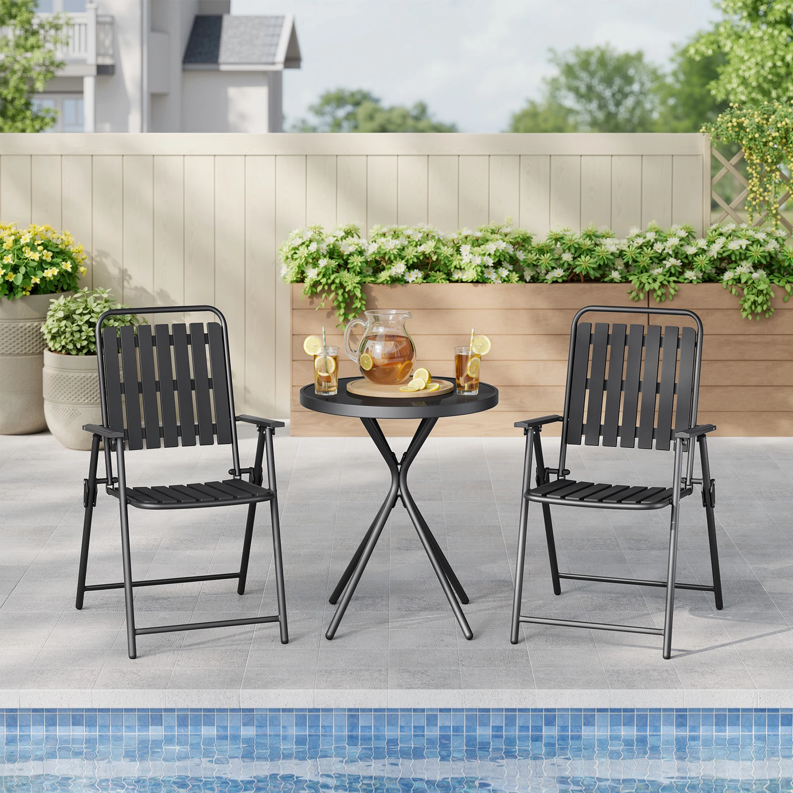 WOLTU Balkonmöbel-Set, runder Outdoor-Tisch mit 2 Klappstühlen, Metallrahmen, wetterfeste Outdoor-Sitzgelegenheit für Balkon, Terrasse, Garten. – Detail 17