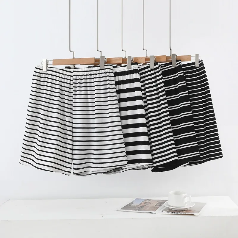 

Women's Plus Size Striped Modal Shorts Black White Loose Fit Sleep Pants, Lightweight Summer Pajama Bottoms Casual Home Athletic