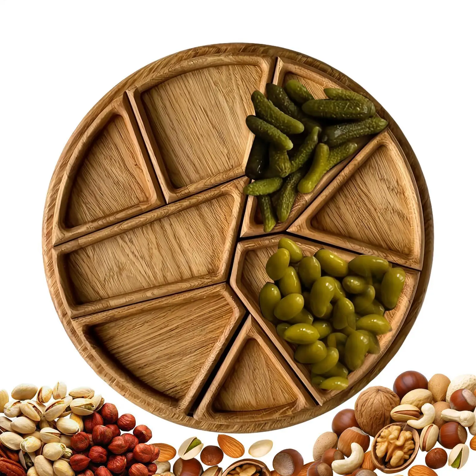 Bandeja para servir de madera dividida, plato para aperitivos y postres, plato para servir aperitivos y frutas, suministros de cocina, bandeja de almacenamiento, bandeja para servir alimentos