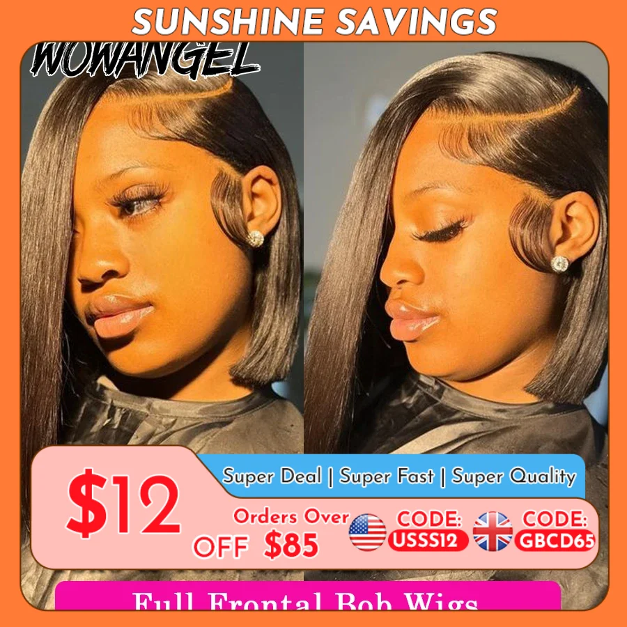Wow Angel 13X4/13x6 HD Lace Full Frontal Short Bob Human Hair Wigs Straight Bob Wigs Bleached Knots Pre-Plucked Hair For Woman
