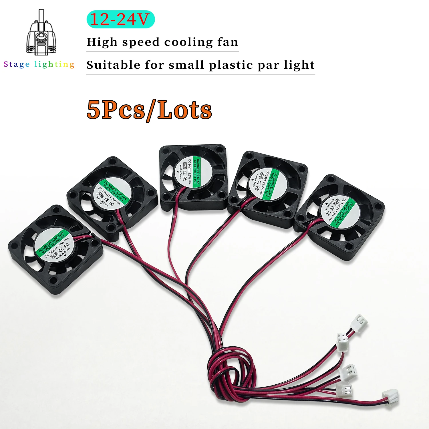 

5 Pcs 12v or 24v 4x4cm Silent fan For 7x10w 7x12w 18x3w 12x12w Led Plastic PAR Light Repair parts Stage light accessories