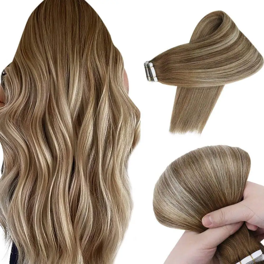 

Full Shine Tape in Hair Extensions Remy Human Hair Balayage Highlights Natural Hair For Salon