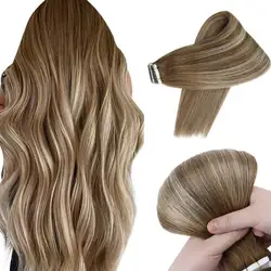 Full Shine Tape in Hair Extensions Remy Human Hair Balayage Highlights Natural Hair For Salon